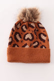 Brown pompom leopard cable beanie hat - Aaria Tees Aaria Tees