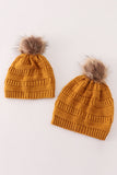 Mustard pompom cable beanie hat - Aaria Tees Aaria Tees