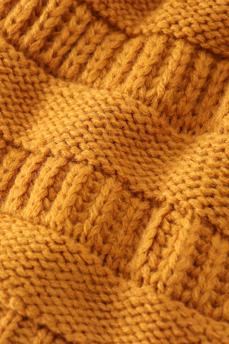 Mustard pompom cable beanie hat - Aaria Tees Aaria Tees