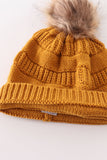 Mustard pompom cable beanie hat - Aaria Tees Aaria Tees