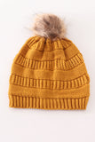 Mustard pompom cable beanie hat - Aaria Tees Aaria Tees
