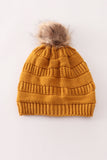 Mustard pompom cable beanie hat - Aaria Tees Aaria Tees