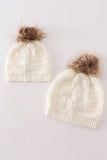 Ivory pompom cable beanie hat - Aaria Tees Aaria Tees