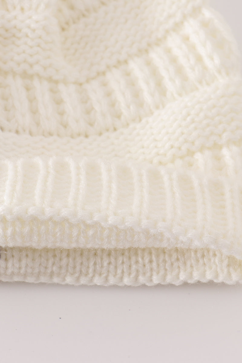 Ivory pompom cable beanie hat - Aaria Tees Aaria Tees