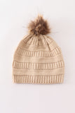 Beige pompom cable beanie hat - Aaria Tees Aaria Tees