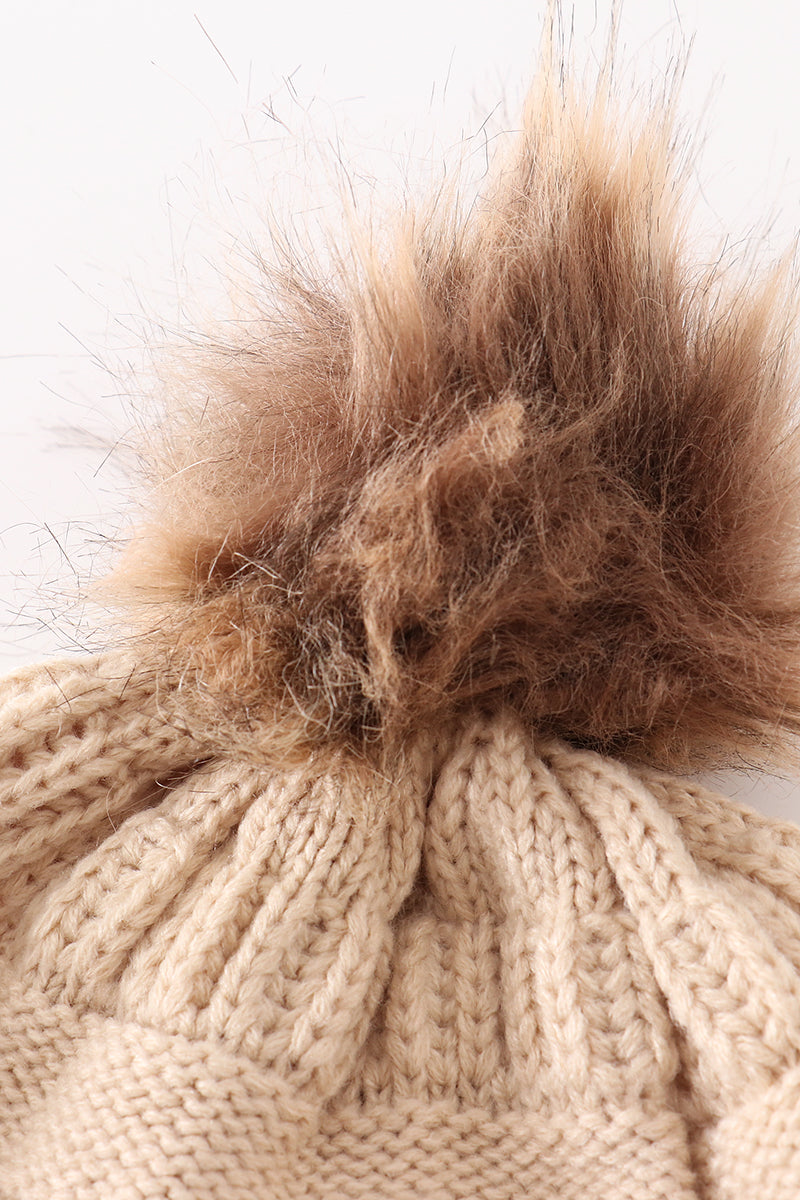 Beige pompom cable beanie hat - Aaria Tees Aaria Tees