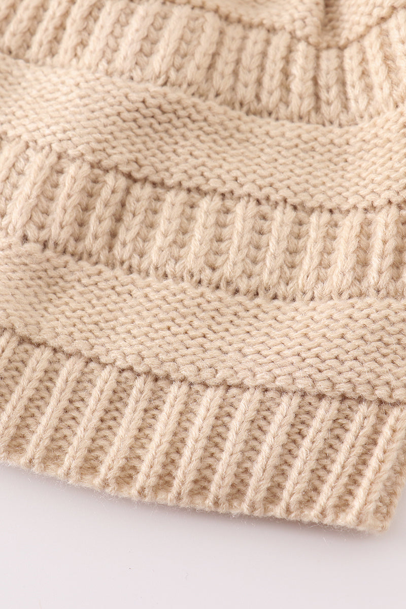 Beige pompom cable beanie hat - Aaria Tees Aaria Tees