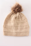 Beige pompom cable beanie hat - Aaria Tees Aaria Tees