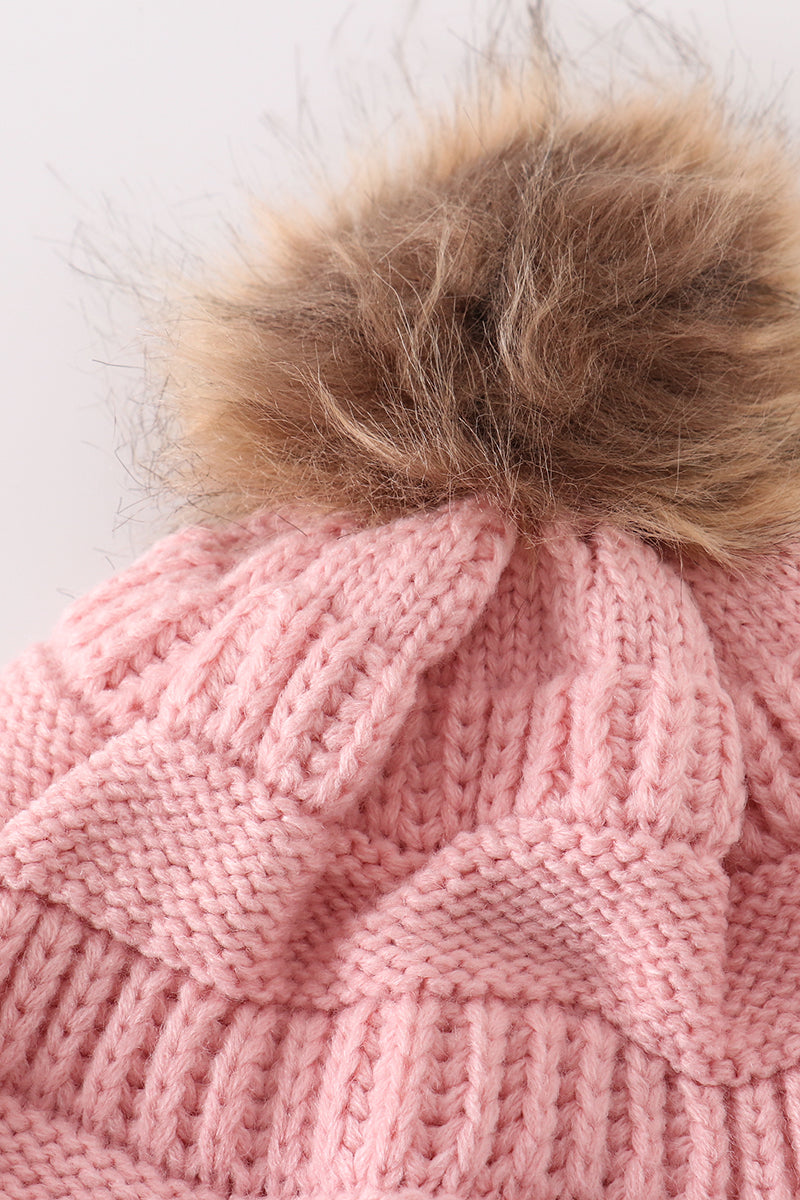 Pink pompom cable beanie hat - Aaria Tees Aaria Tees