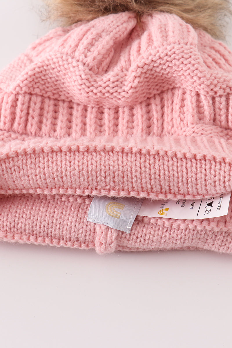 Pink pompom cable beanie hat - Aaria Tees Aaria Tees