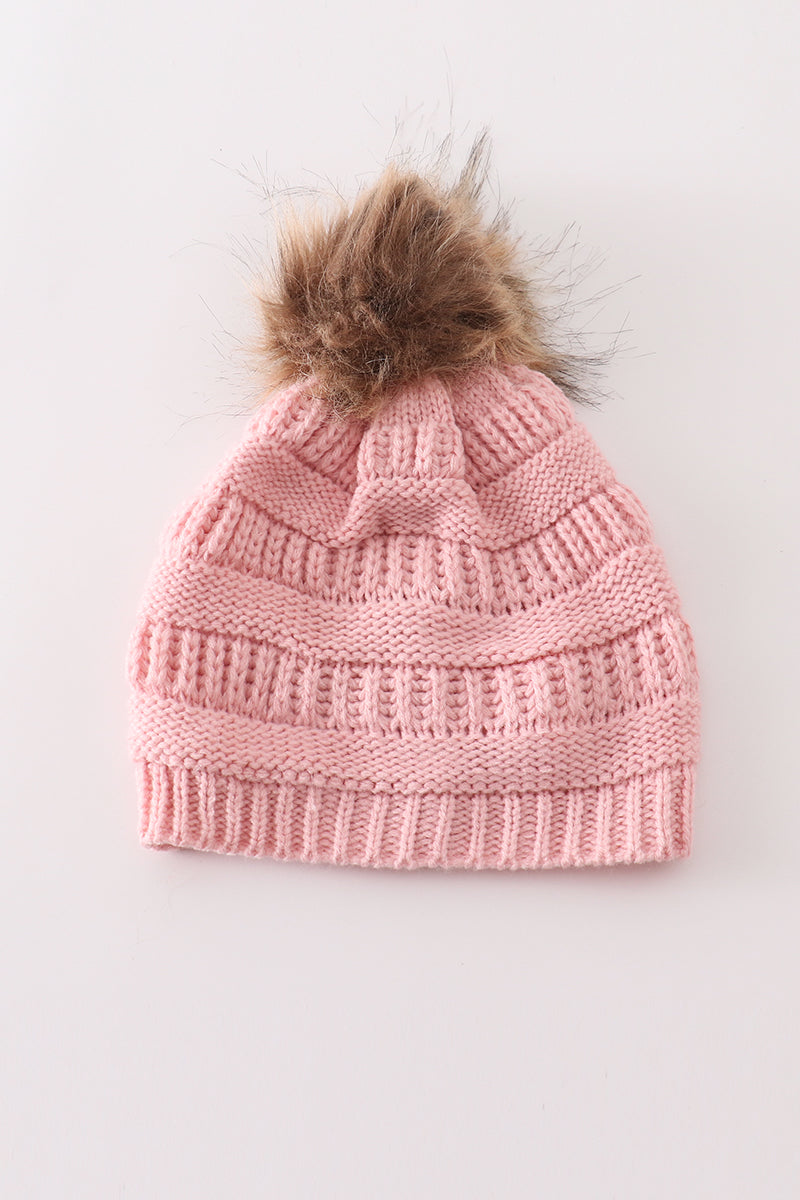 Pink pompom cable beanie hat - Aaria Tees Aaria Tees