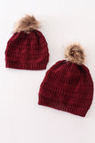 Burgundy pompom cable beanie hat - Aaria Tees Aaria Tees
