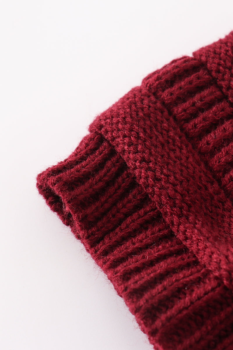 Burgundy pompom cable beanie hat - Aaria Tees Aaria Tees