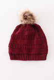 Burgundy pompom cable beanie hat - Aaria Tees Aaria Tees