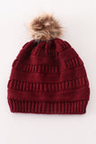Burgundy pompom cable beanie hat - Aaria Tees Aaria Tees