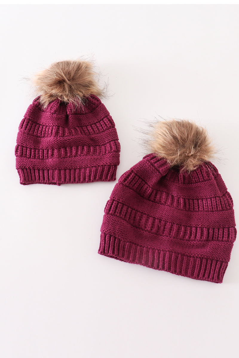 Violet pompom cable beanie hat - Aaria Tees Aaria Tees