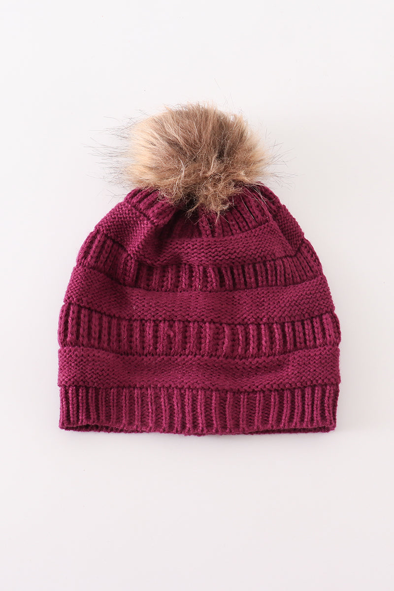 Violet pompom cable beanie hat - Aaria Tees Aaria Tees