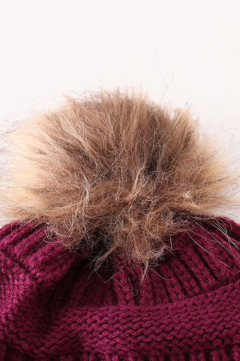 Violet pompom cable beanie hat - Aaria Tees Aaria Tees