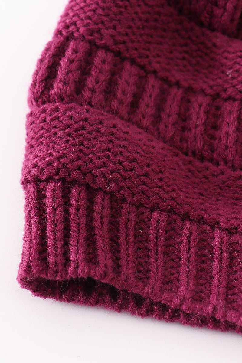 Violet pompom cable beanie hat - Aaria Tees Aaria Tees