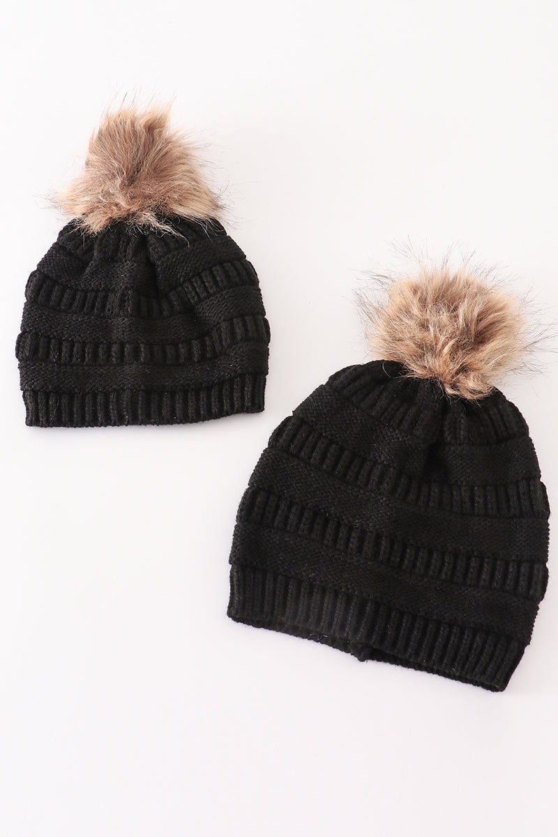 Black pompom cable beanie hat - Aaria Tees Aaria Tees