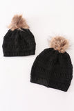 Black pompom cable beanie hat - Aaria Tees Aaria Tees