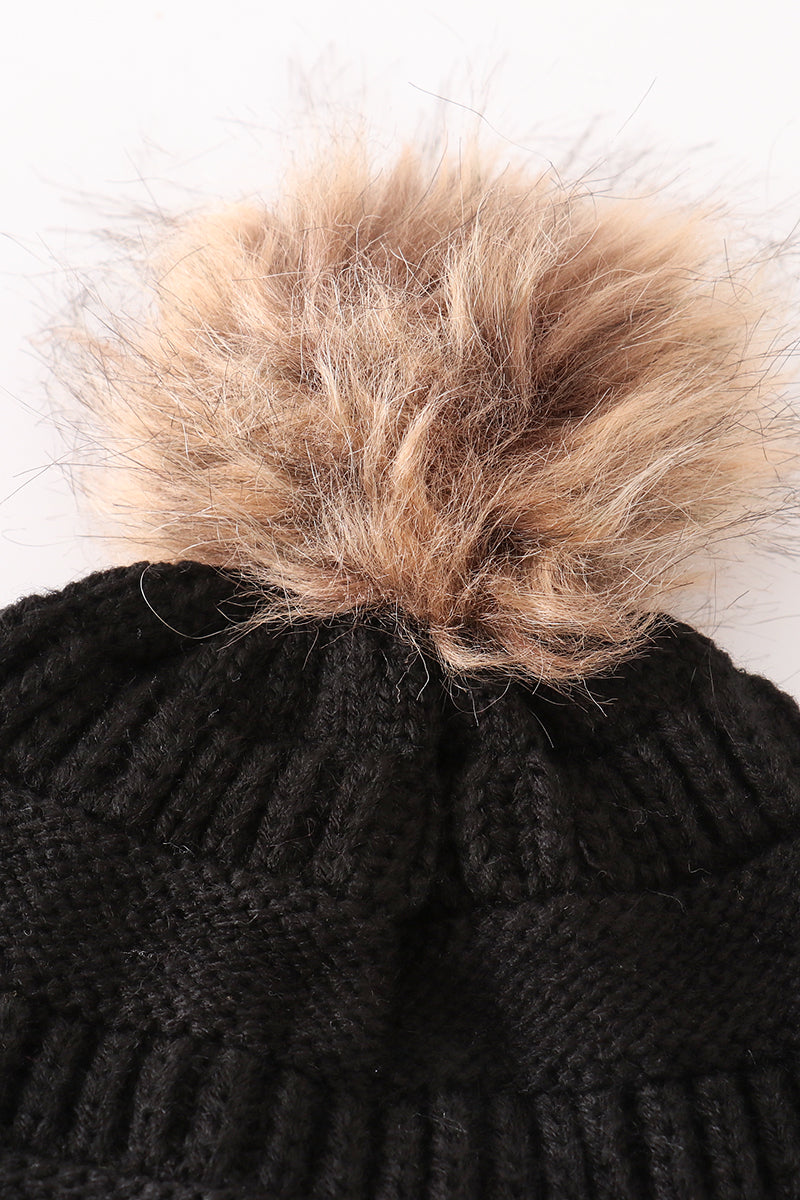 Black pompom cable beanie hat - Aaria Tees Aaria Tees