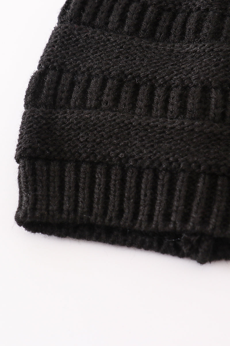 Black pompom cable beanie hat - Aaria Tees Aaria Tees