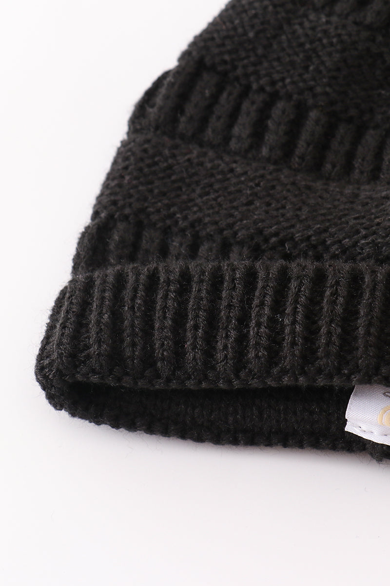 Black pompom cable beanie hat - Aaria Tees Aaria Tees