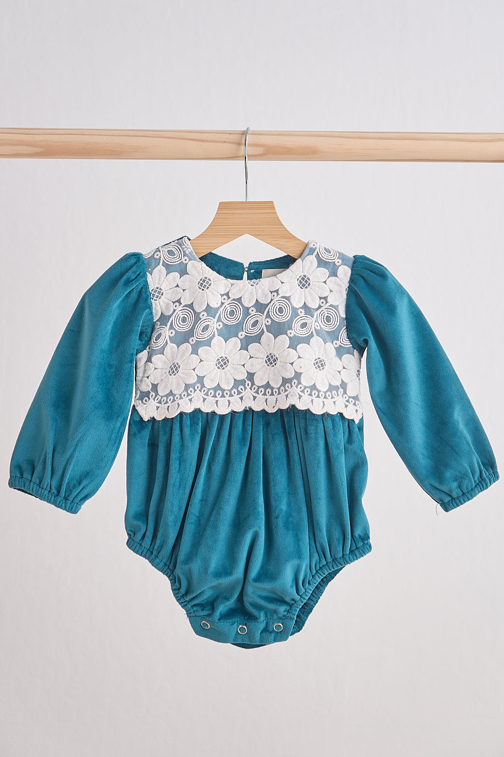 Teal velvet lace girl bubble - Aaria Tees