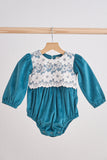 Teal velvet lace girl bubble - Aaria Tees Aaria Tees