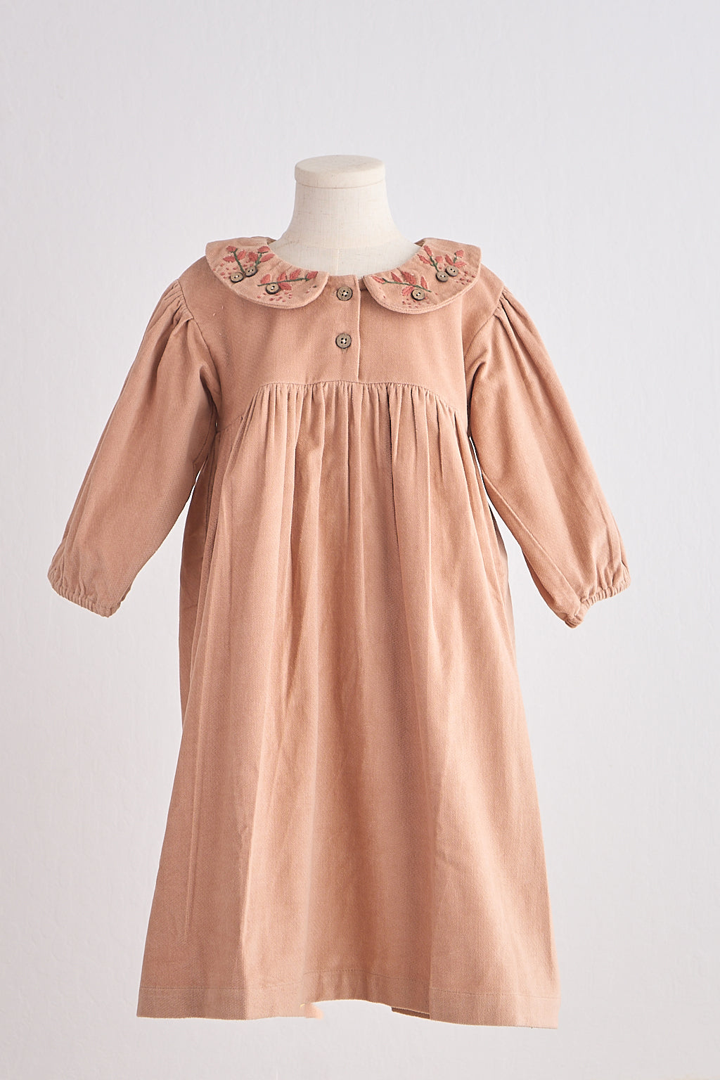 Beige floral embroidery velveteen girl dress - Aaria Tees Aaria Tees