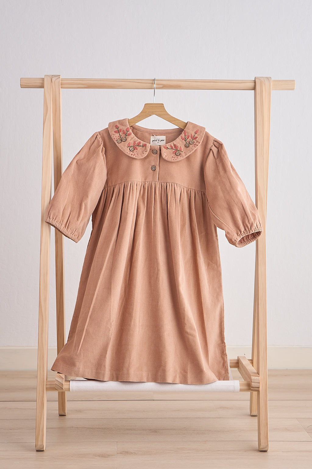 Beige floral embroidery velveteen girl dress - Aaria Tees Aaria Tees