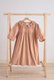 Beige floral embroidery velveteen girl dress - Aaria Tees Aaria Tees