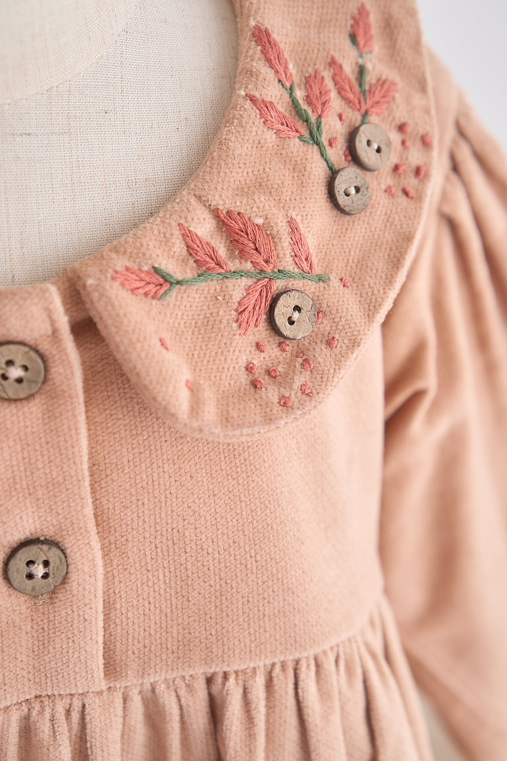 Beige floral embroidery velveteen girl dress - Aaria Tees Aaria Tees
