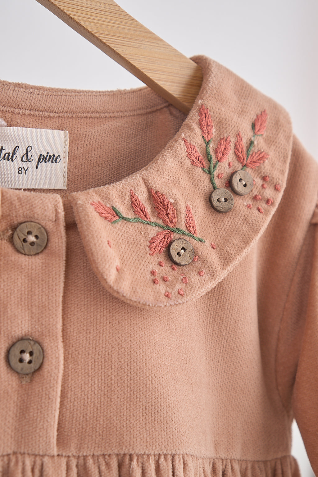 Beige floral embroidery velveteen girl dress - Aaria Tees Aaria Tees