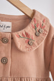 Beige floral embroidery velveteen girl dress - Aaria Tees Aaria Tees