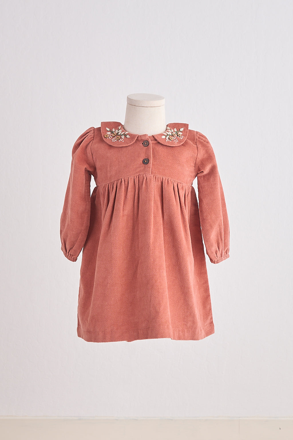 Rust floral embroidery velveteen girl dress - Aaria Tees Aaria Tees