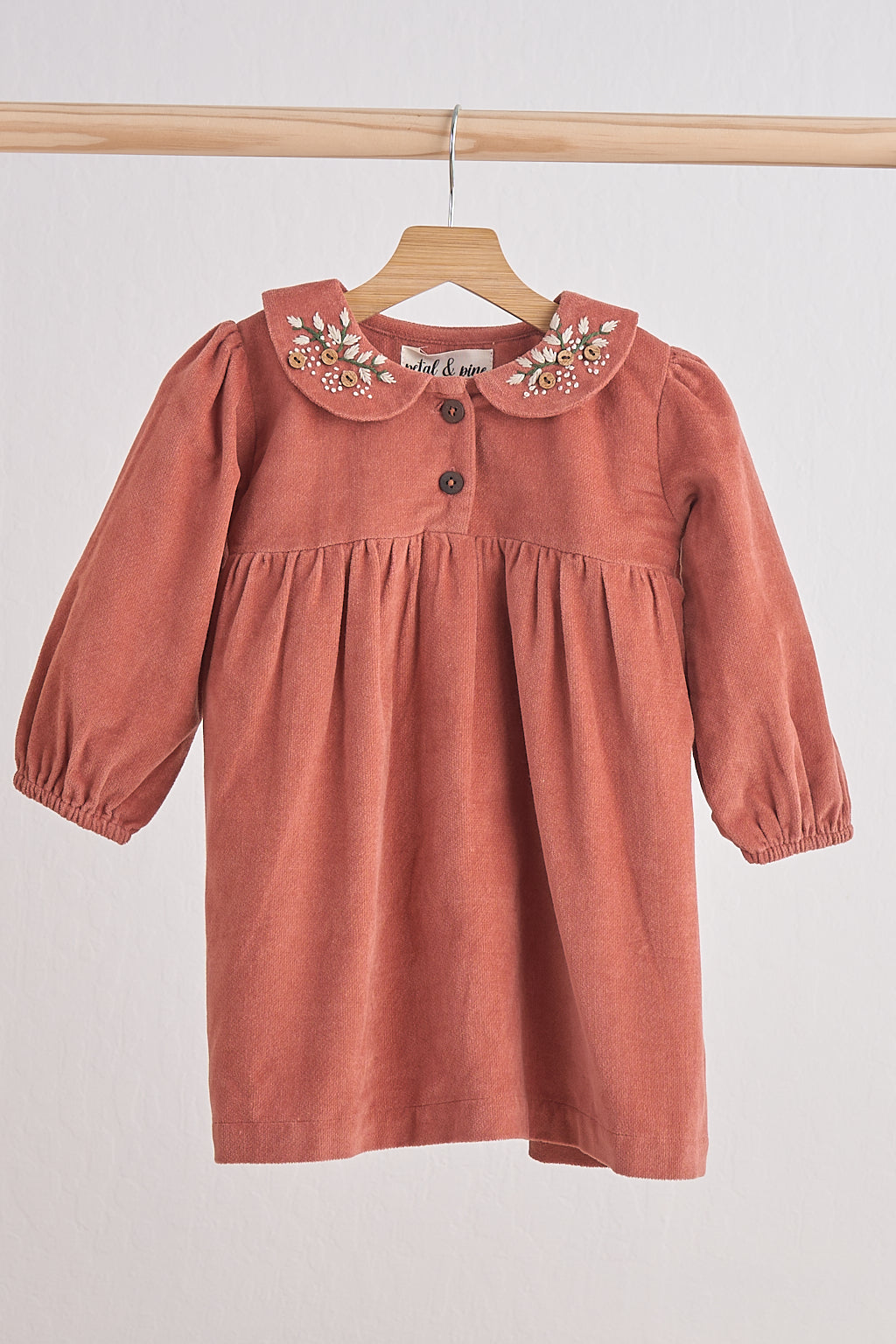 Rust floral embroidery velveteen girl dress - Aaria Tees