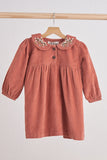 Rust floral embroidery velveteen girl dress - Aaria Tees Aaria Tees