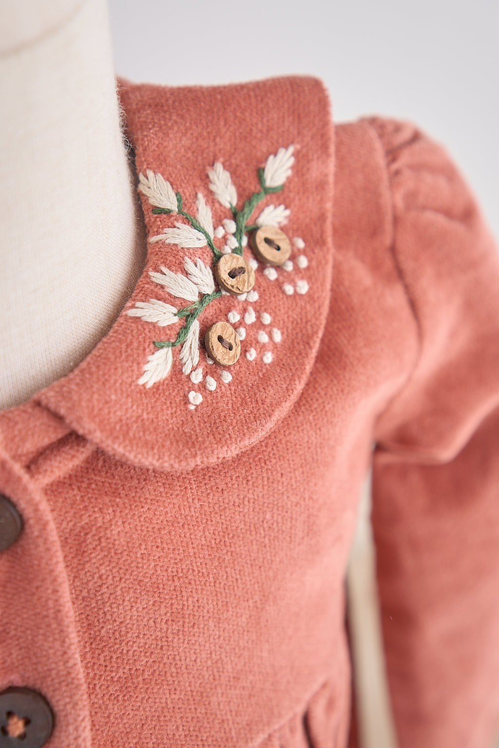 Rust floral embroidery velveteen girl dress - Aaria Tees Aaria Tees