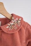 Rust floral embroidery velveteen girl dress - Aaria Tees Aaria Tees