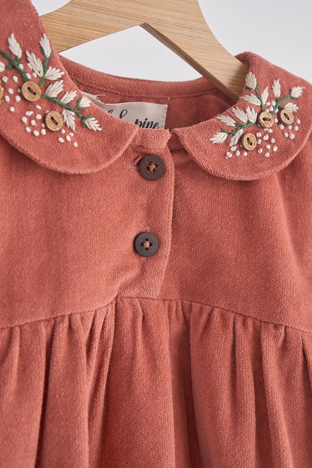 Rust floral embroidery velveteen girl dress - Aaria Tees Aaria Tees