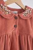 Rust floral embroidery velveteen girl dress - Aaria Tees Aaria Tees