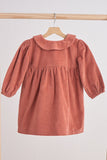 Rust floral embroidery velveteen girl dress - Aaria Tees Aaria Tees