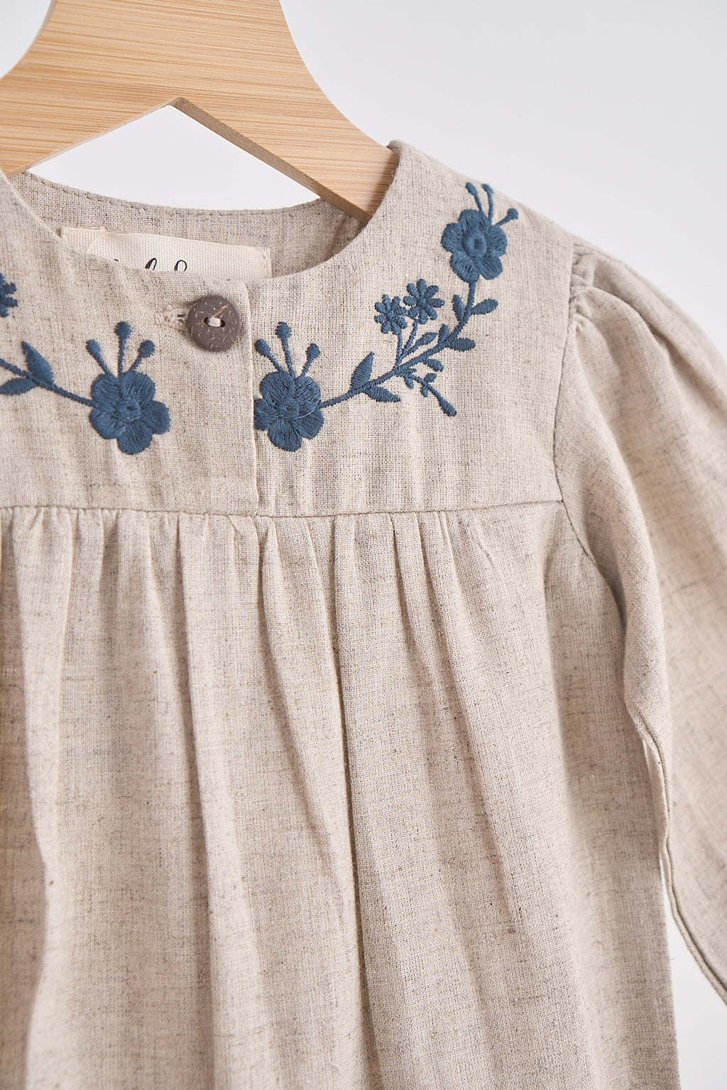 Grey floral embroidery linen girl romper - Aaria Tees Aaria Tees