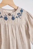 Grey floral embroidery linen girl romper - Aaria Tees Aaria Tees