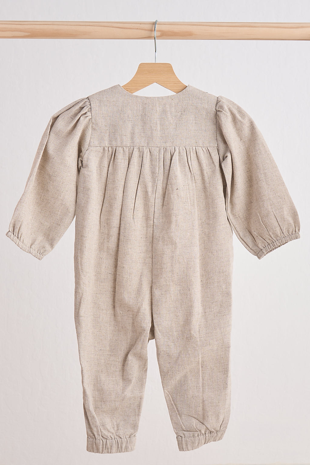 Grey floral embroidery linen girl romper - Aaria Tees Aaria Tees