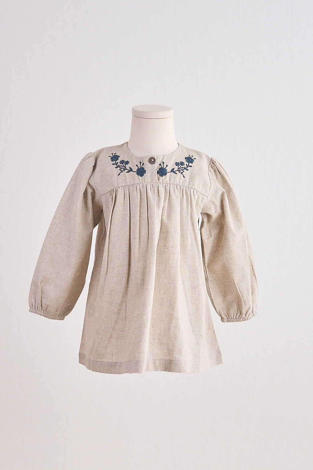 Gray floral embroidery linen girl dress - Aaria Tees Aaria Tees