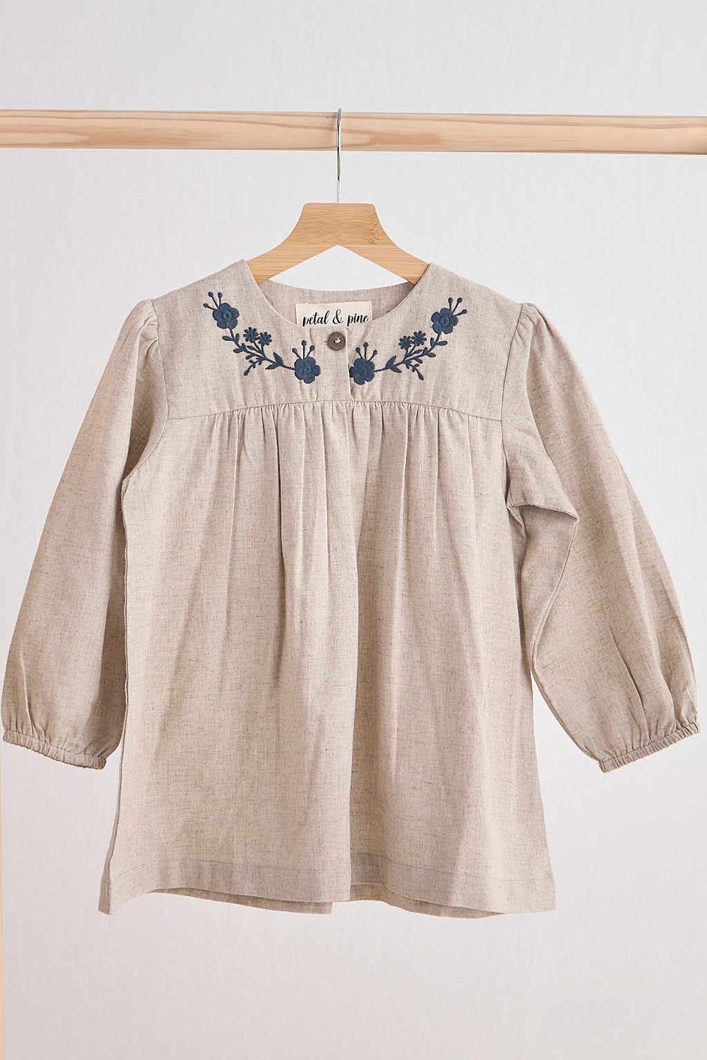 Gray floral embroidery linen girl dress - Aaria Tees