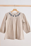 Gray floral embroidery linen girl dress - Aaria Tees Aaria Tees
